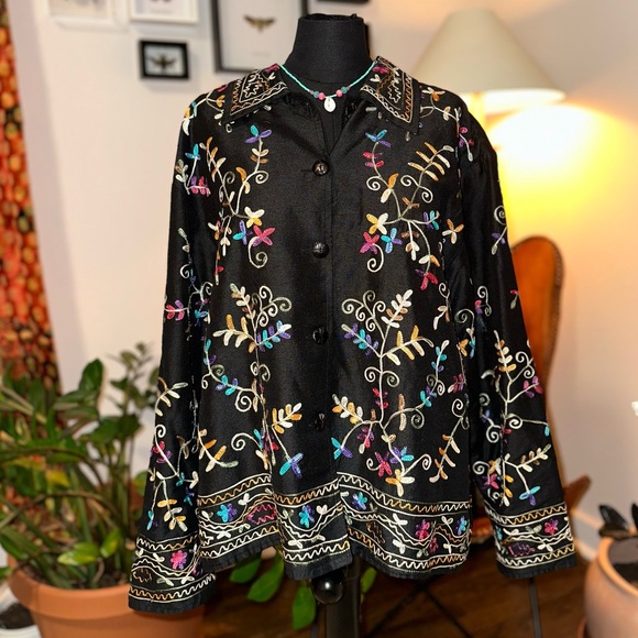 Jackets & Blazers - Black Floral Embroidered Light Jacket
